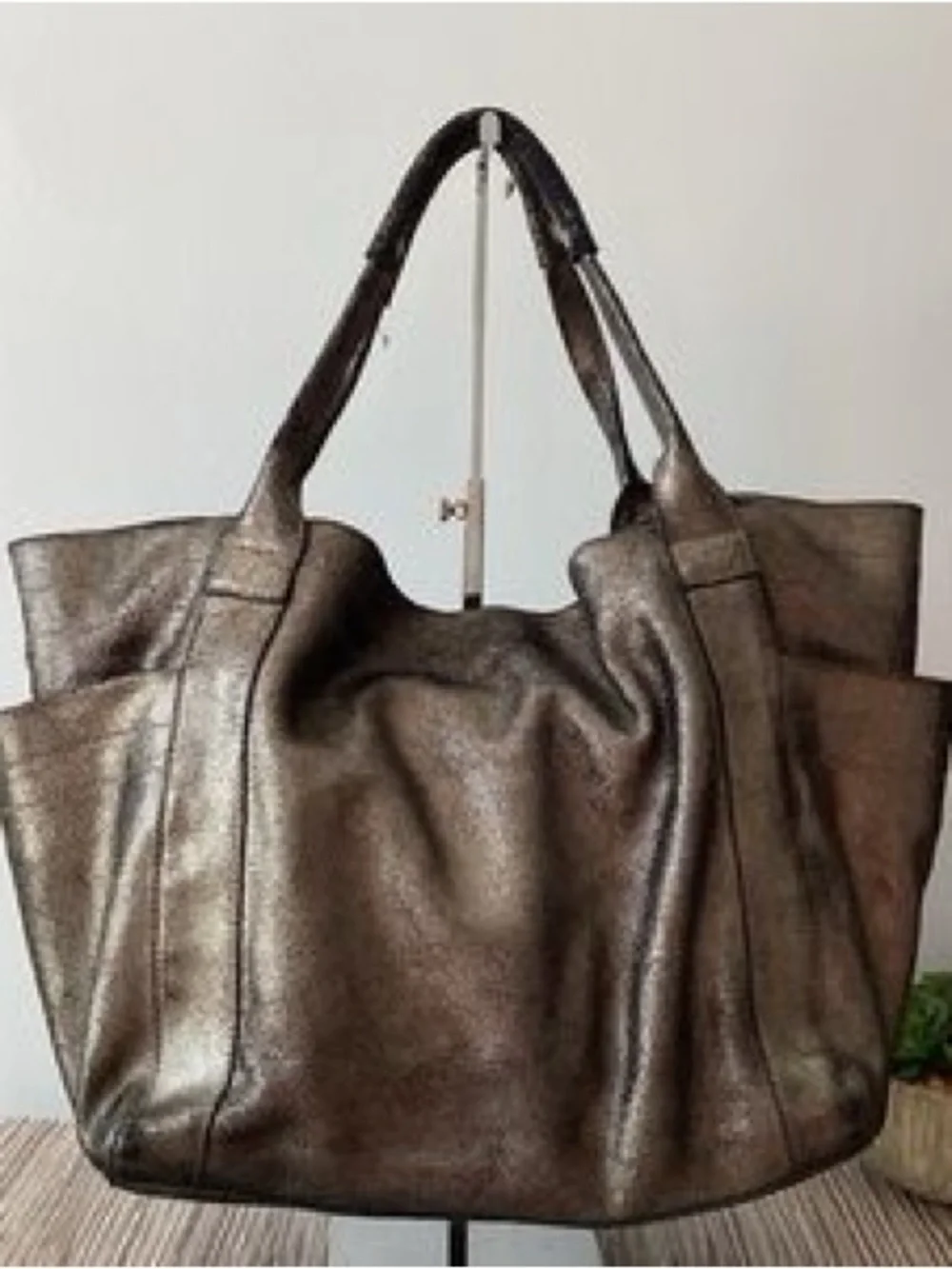 Metallic Bronze Hobo Tote Bag for Women